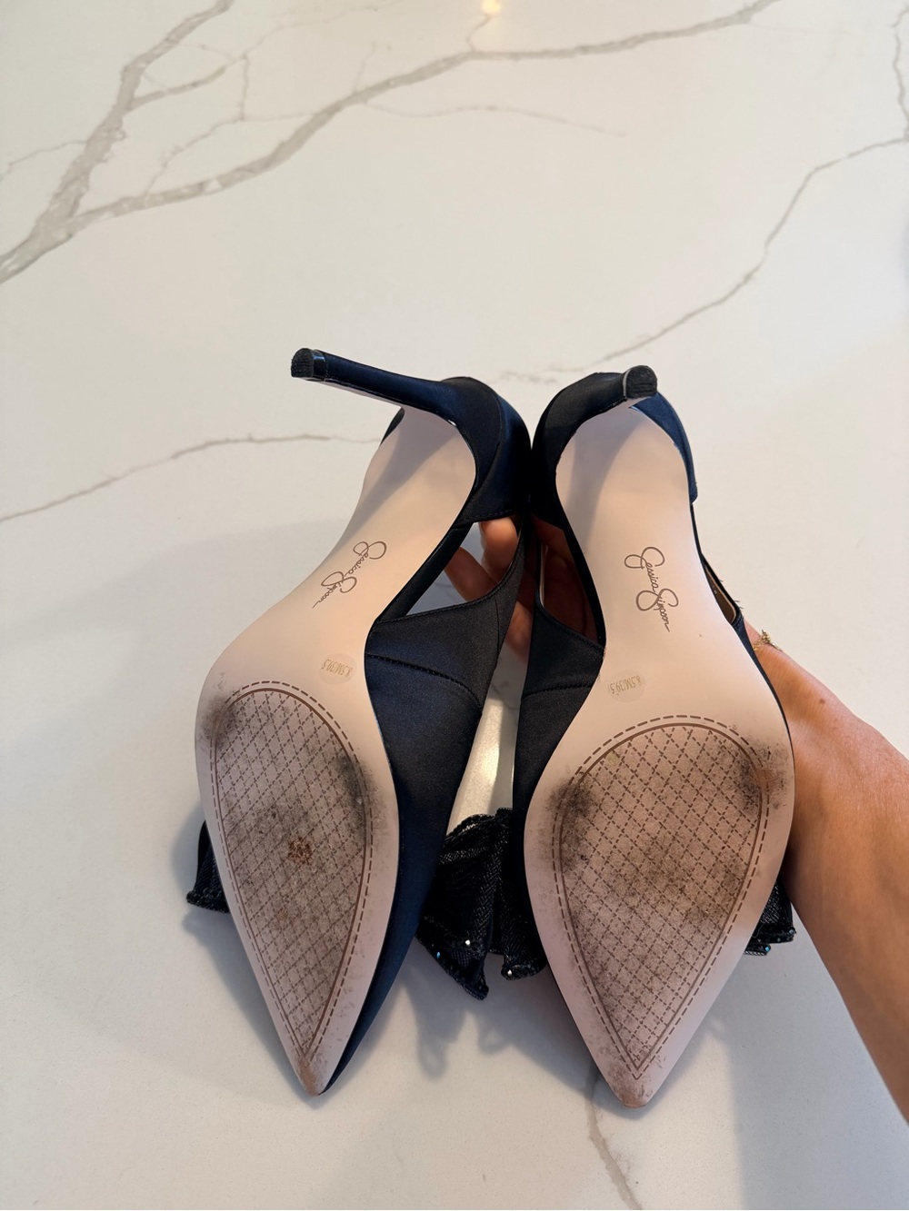 Jessica Simpson Black Pointed Bow Slingback Heels - Picture 5 of 6